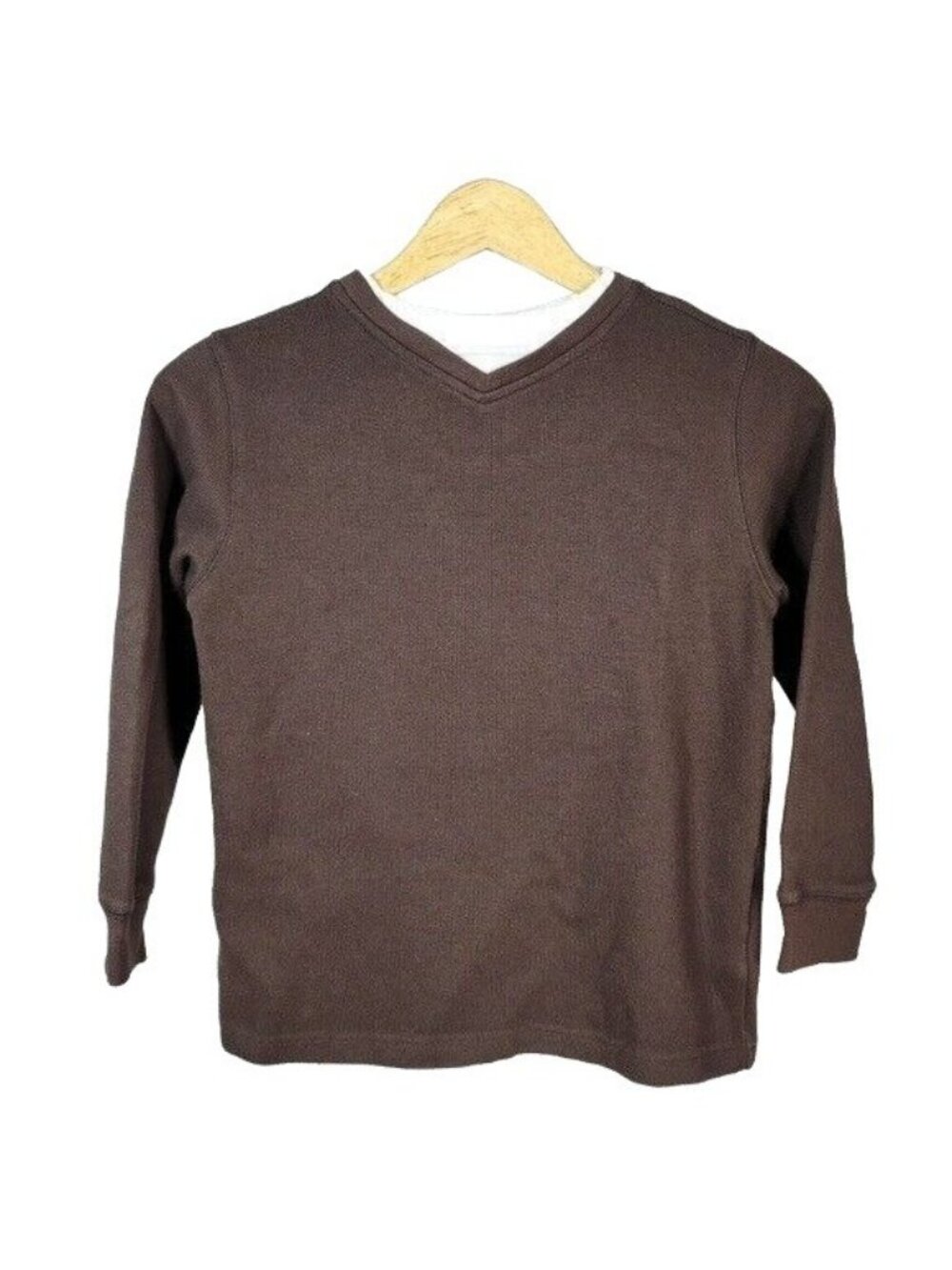 Class Club Boy Ribbed Pullover Shirt Brown SZ 8 Long Sleeve Crew Neck Mock Layer
